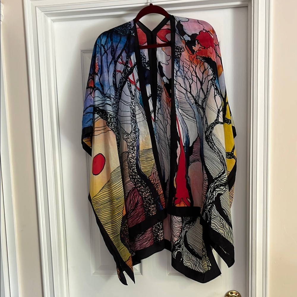 Silky kimono. Very light weight. Vivid colors. 36” length. One size.